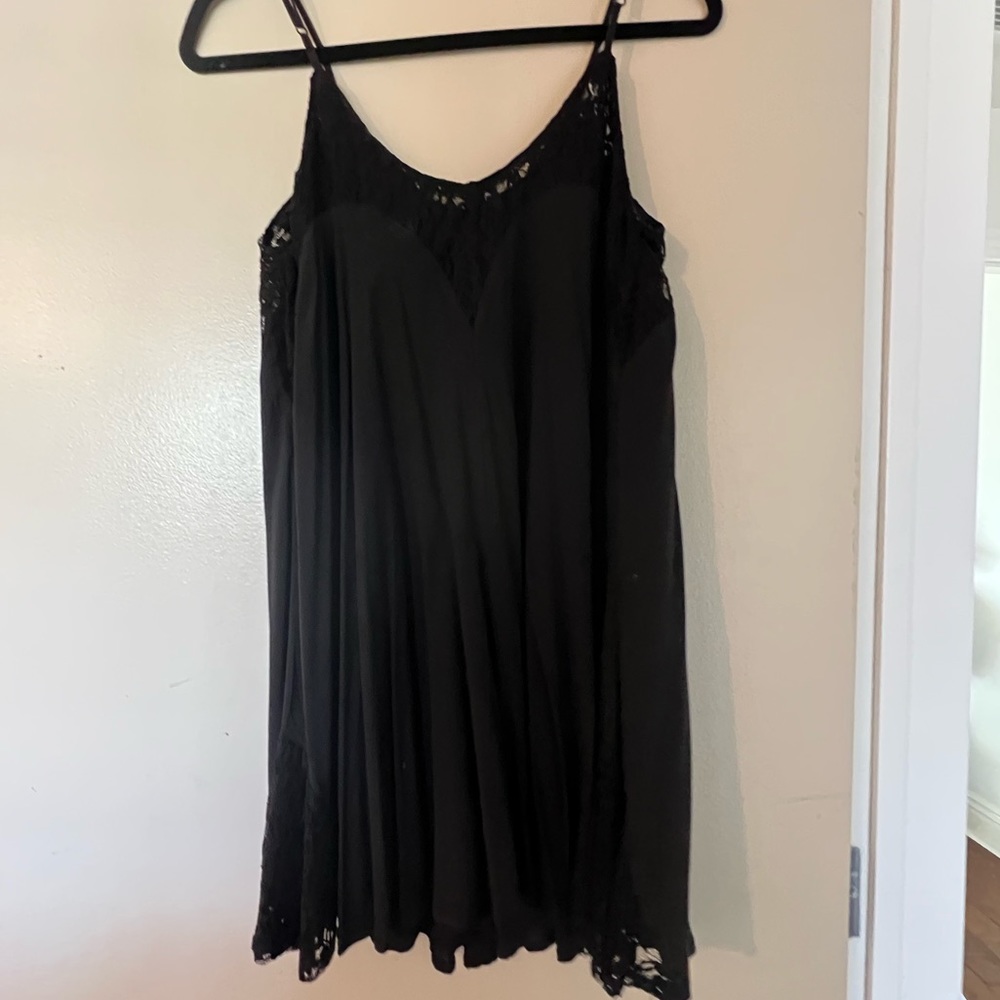 Tobi Black Slip Dress with Beautiful Lace Accent Details